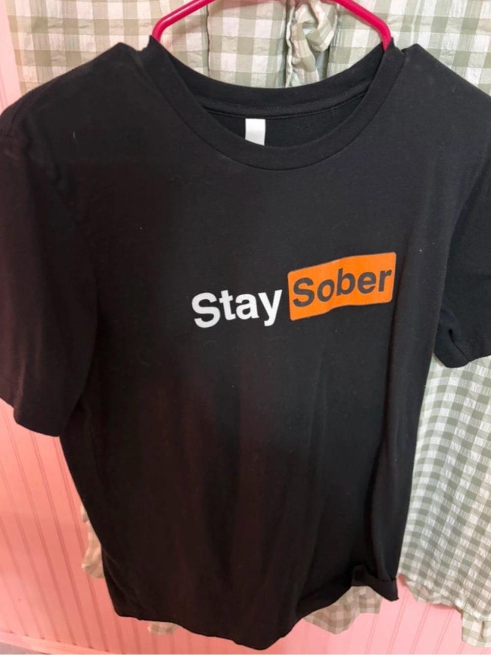 Bella Canvas Black Tee with White and Orange "Stay Sober" Print